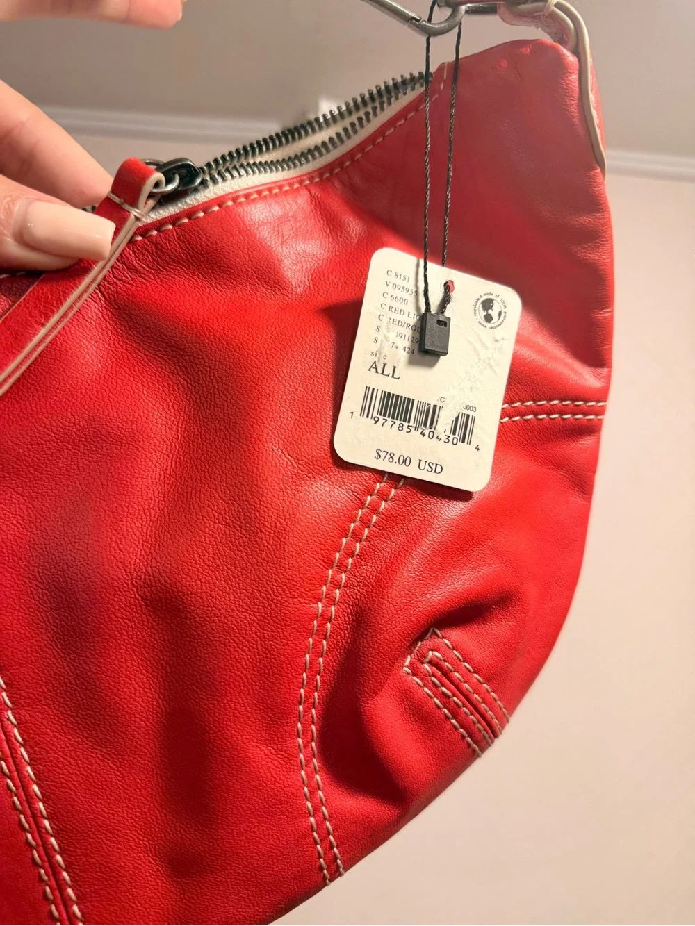 NWT Free People Red Leather Hobo Crescent Shoulder Bag